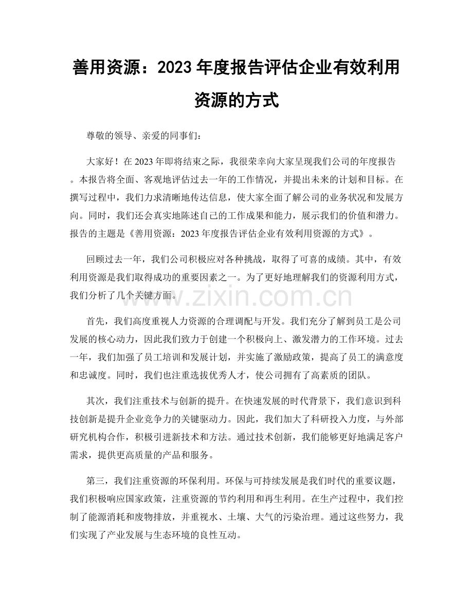 善用资源：2023年度报告评估企业有效利用资源的方式.docx_第1页