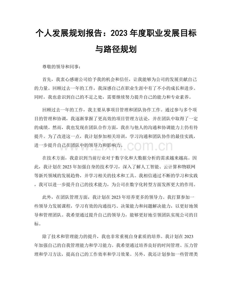 个人发展规划报告：2023年度职业发展目标与路径规划.docx_第1页