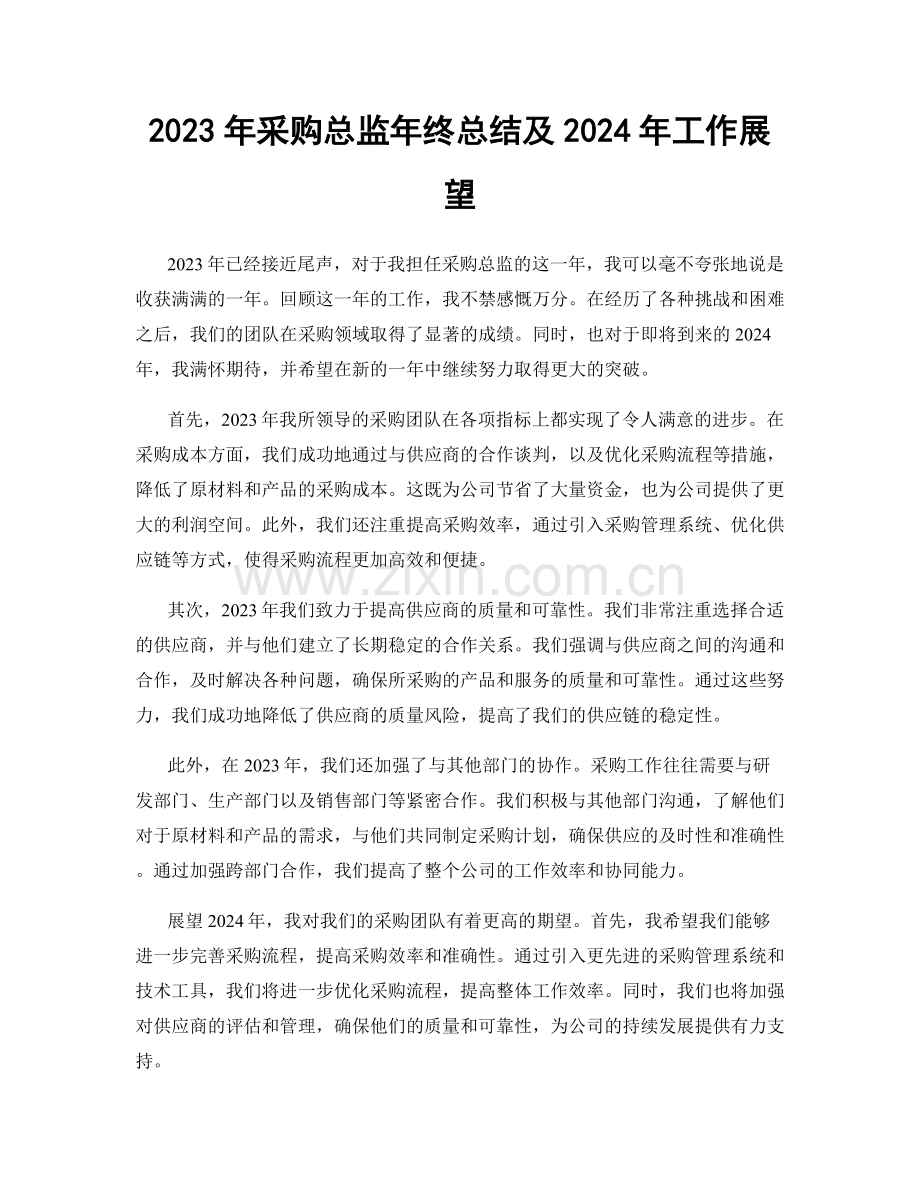 2023年采购总监年终总结及2024年工作展望.docx_第1页