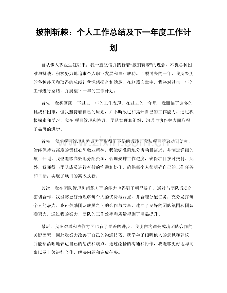 披荆斩棘：个人工作总结及下一年度工作计划.docx_第1页