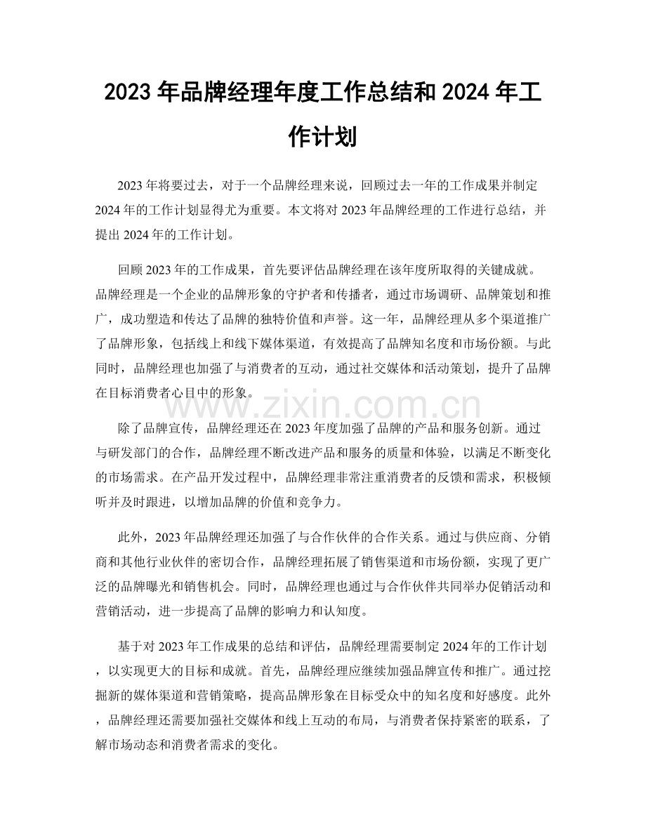 2023年品牌经理年度工作总结和2024年工作计划.docx_第1页