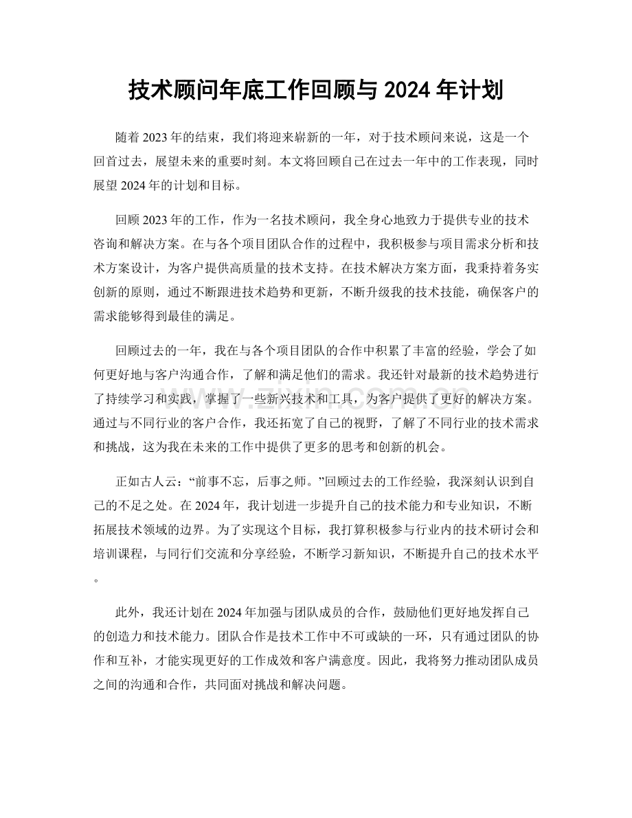 技术顾问年底工作回顾与2024年计划.docx_第1页