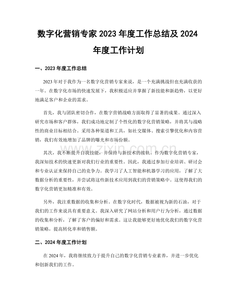 数字化营销专家2023年度工作总结及2024年度工作计划.docx_第1页