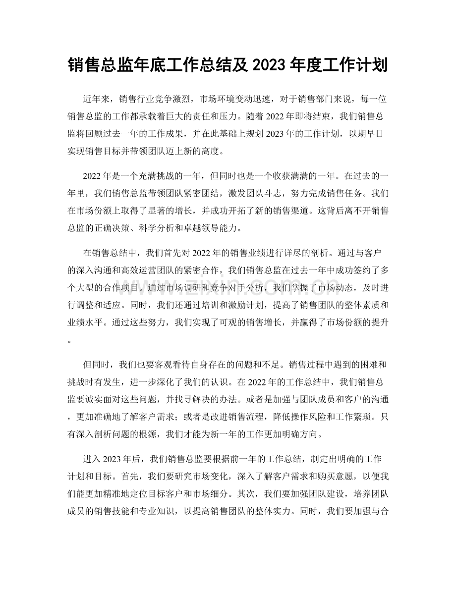 销售总监年底工作总结及2023年度工作计划.docx_第1页