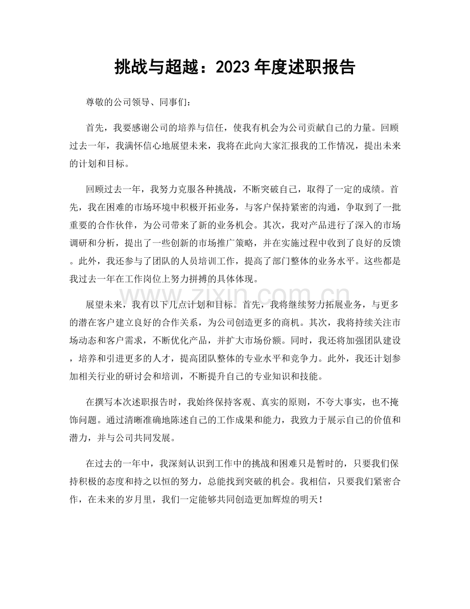 挑战与超越：2023年度述职报告.docx_第1页