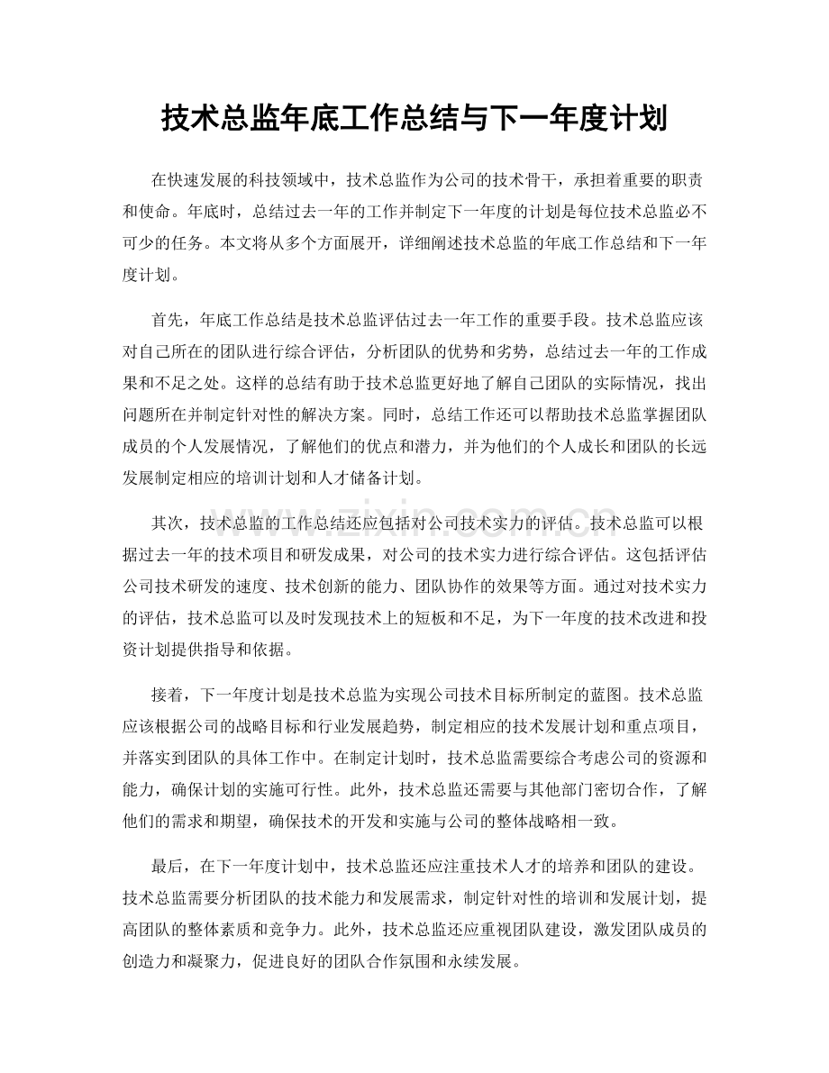 技术总监年底工作总结与下一年度计划.docx_第1页