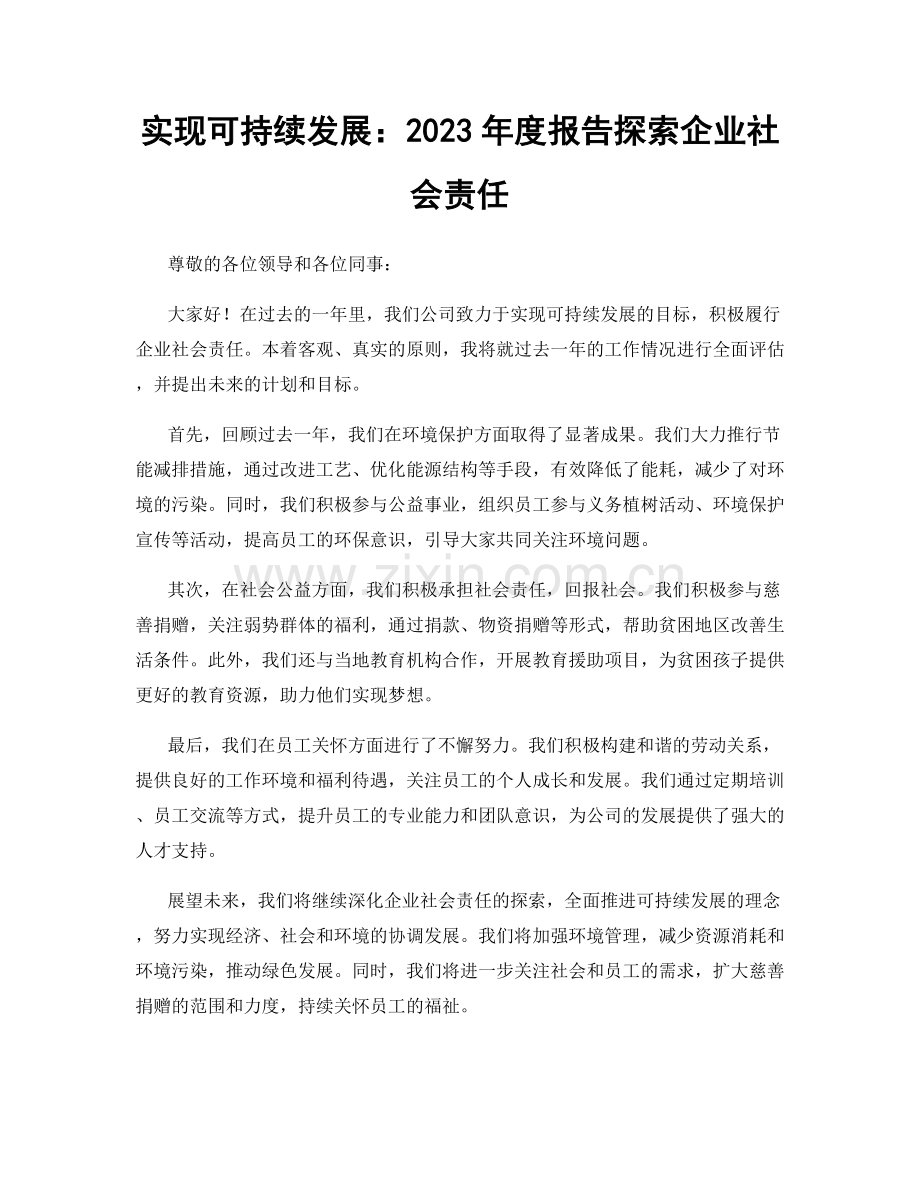 实现可持续发展：2023年度报告探索企业社会责任.docx_第1页