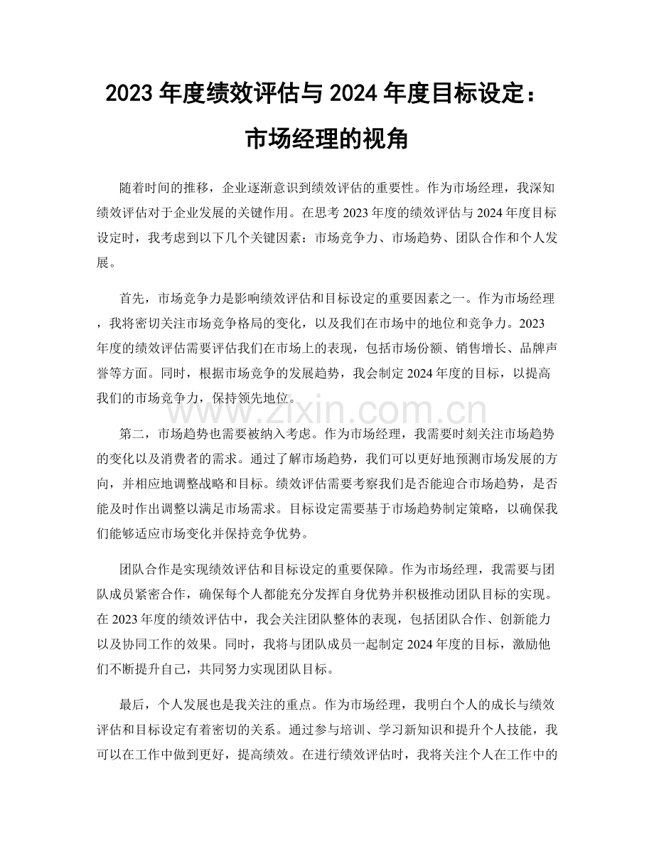 2023年度绩效评估与2024年度目标设定：市场经理的视角.docx_第1页