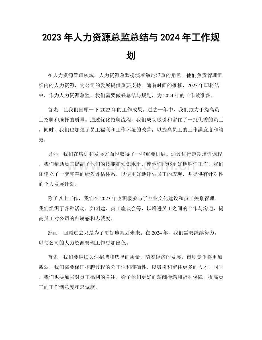 2023年人力资源总监总结与2024年工作规划.docx_第1页