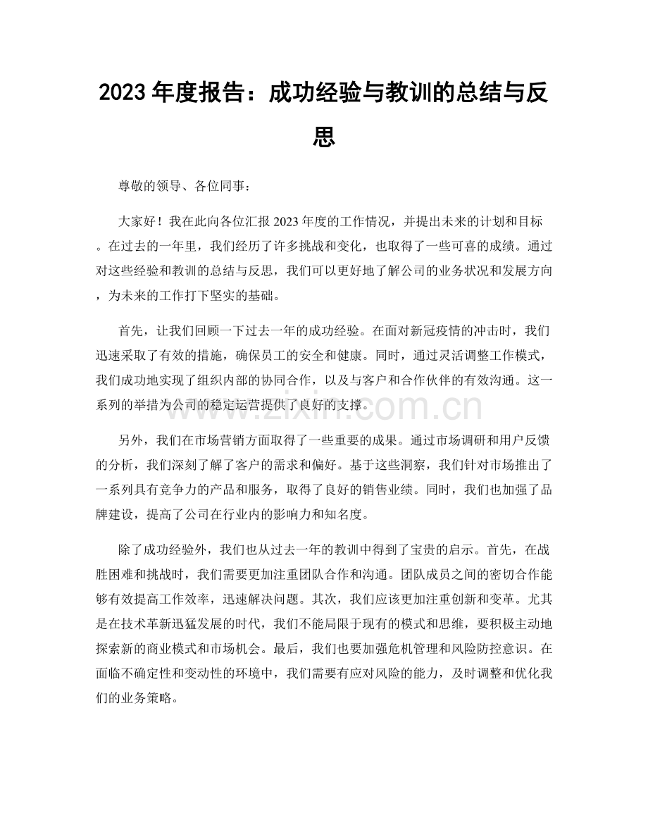 2023年度报告：成功经验与教训的总结与反思.docx_第1页