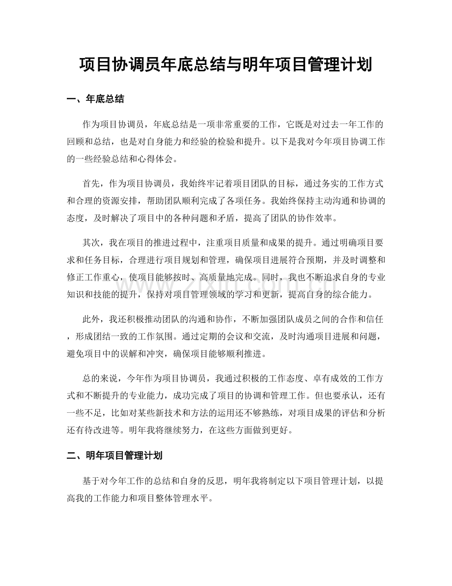 项目协调员年底总结与明年项目管理计划.docx_第1页