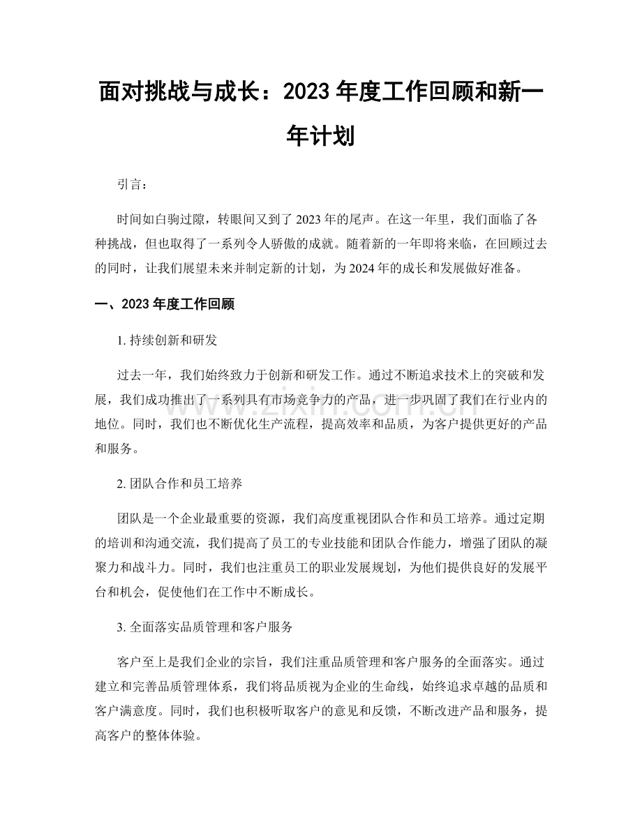 面对挑战与成长：2023年度工作回顾和新一年计划.docx_第1页