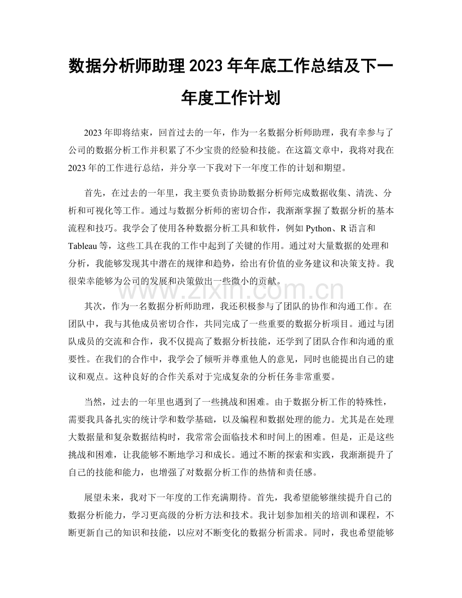 数据分析师助理2023年年底工作总结及下一年度工作计划.docx_第1页