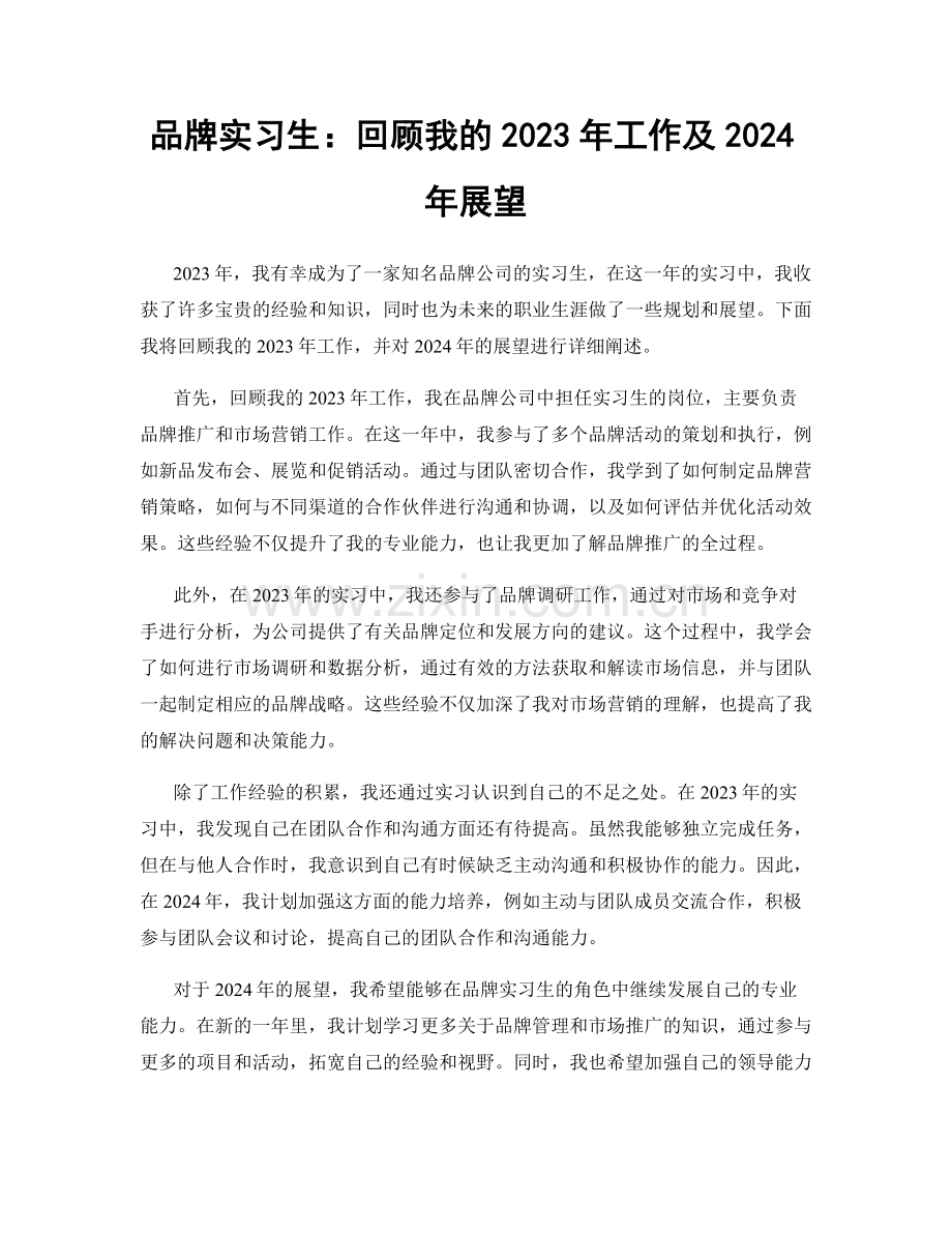 品牌实习生：回顾我的2023年工作及2024年展望.docx_第1页