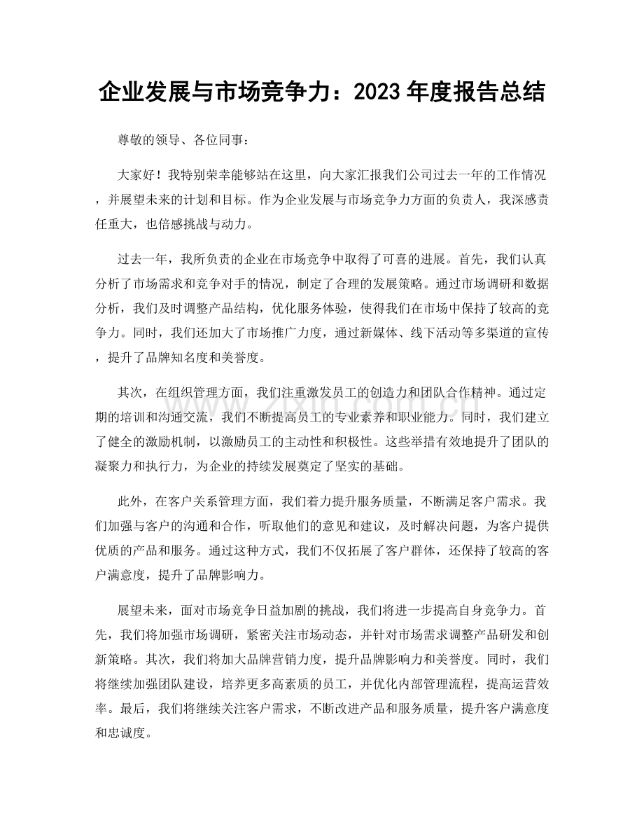 企业发展与市场竞争力：2023年度报告总结.docx_第1页