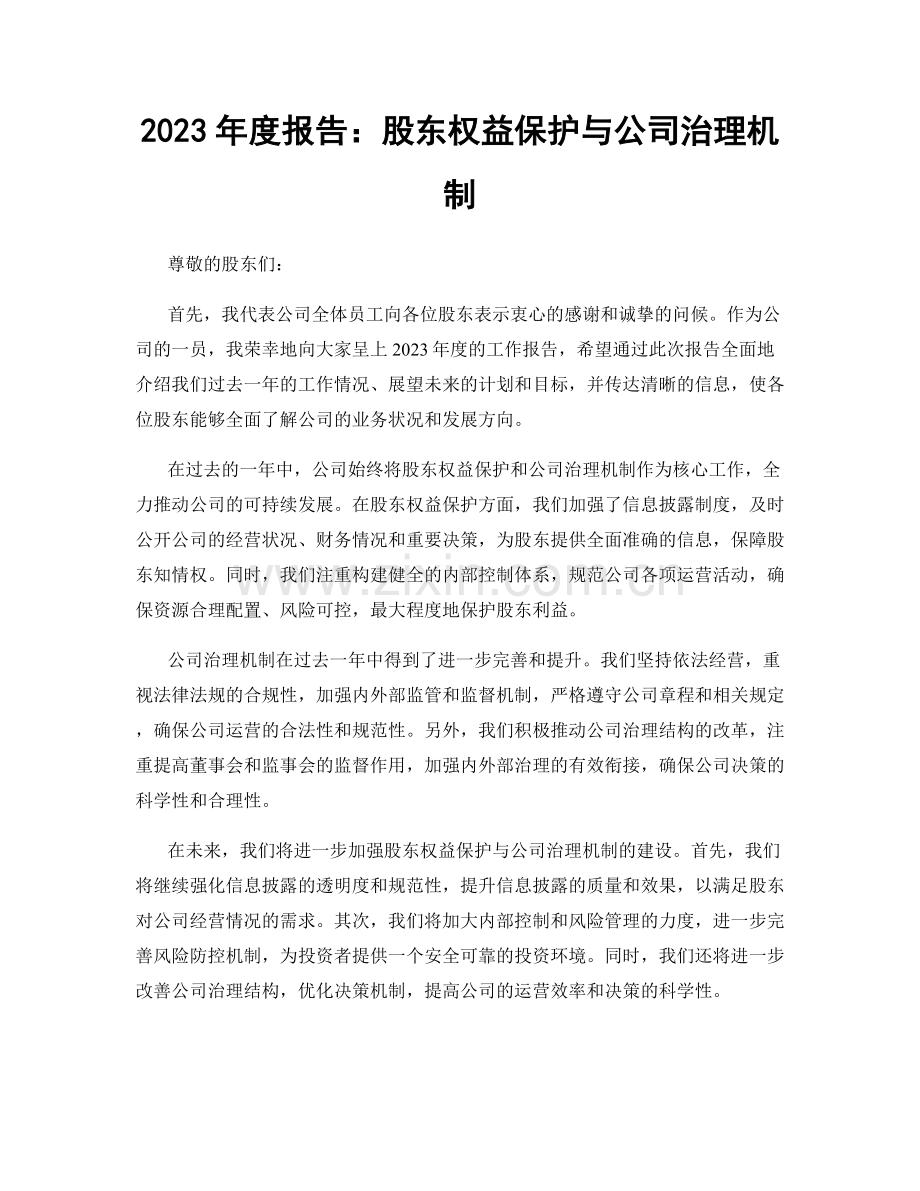 2023年度报告：股东权益保护与公司治理机制.docx_第1页