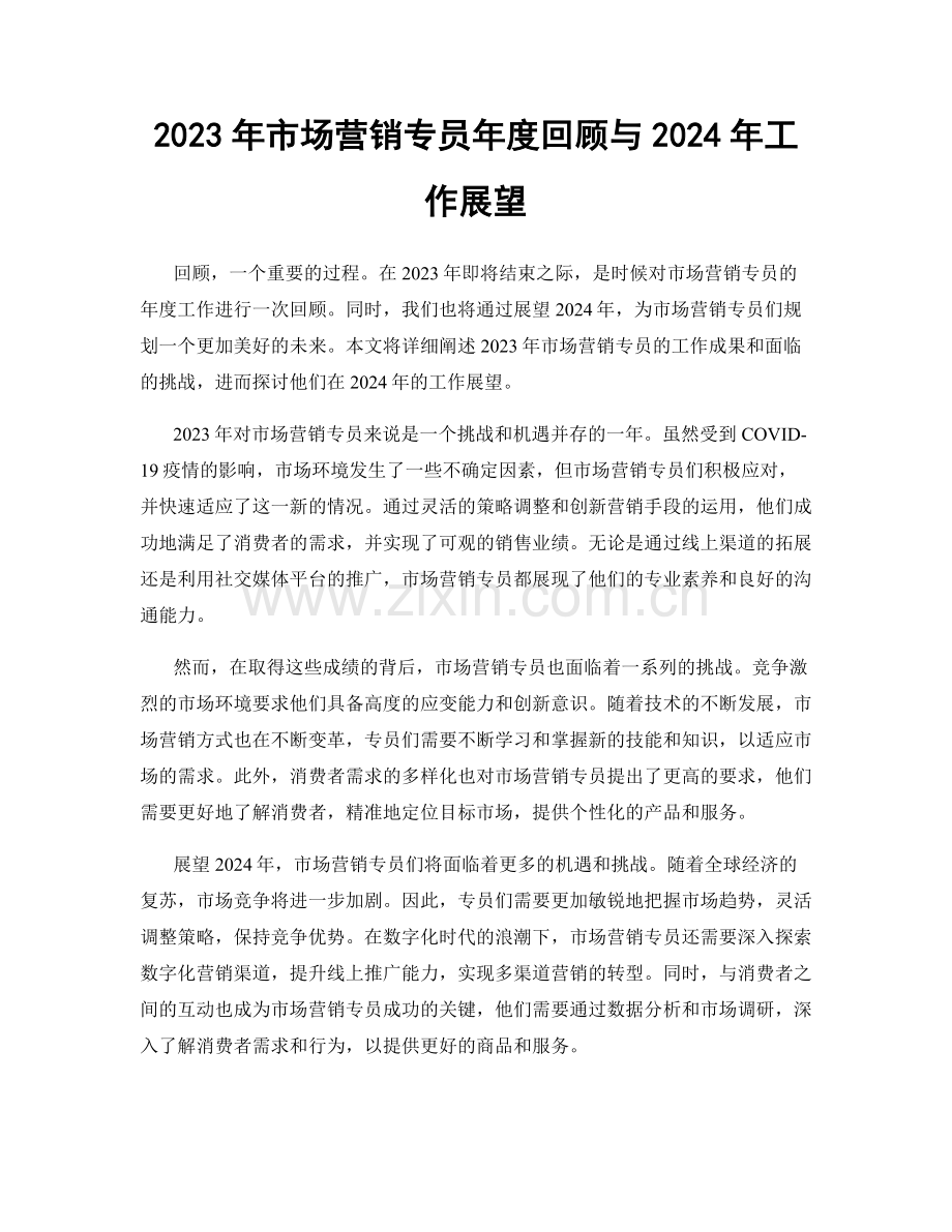 2023年市场营销专员年度回顾与2024年工作展望.docx_第1页