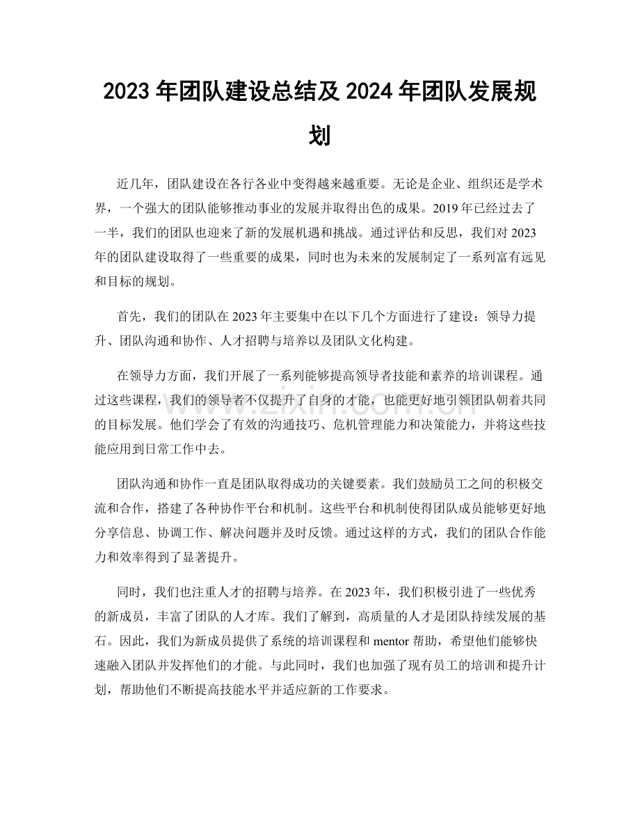 2023年团队建设总结及2024年团队发展规划.docx_第1页