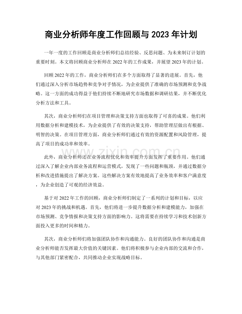 商业分析师年度工作回顾与2023年计划.docx_第1页