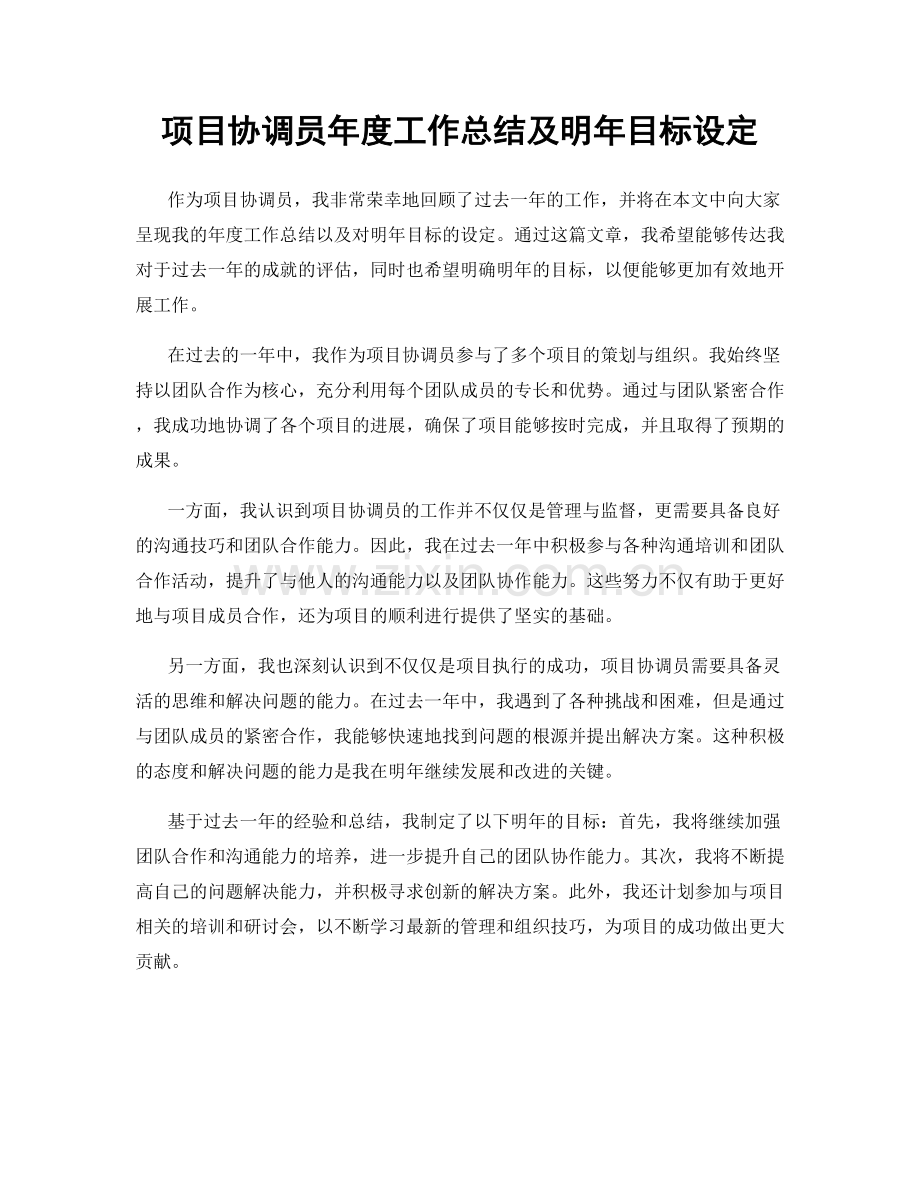 项目协调员年度工作总结及明年目标设定.docx_第1页