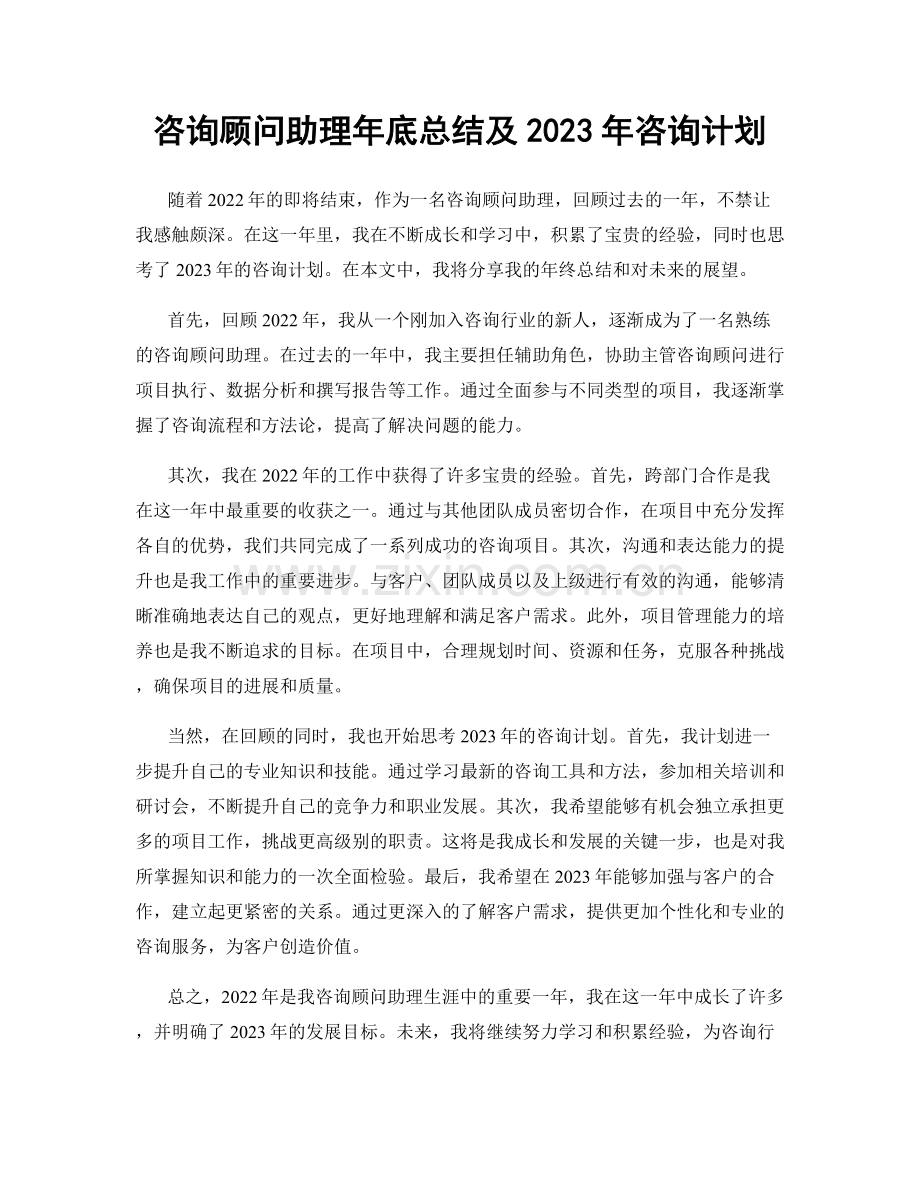 咨询顾问助理年底总结及2023年咨询计划.docx_第1页