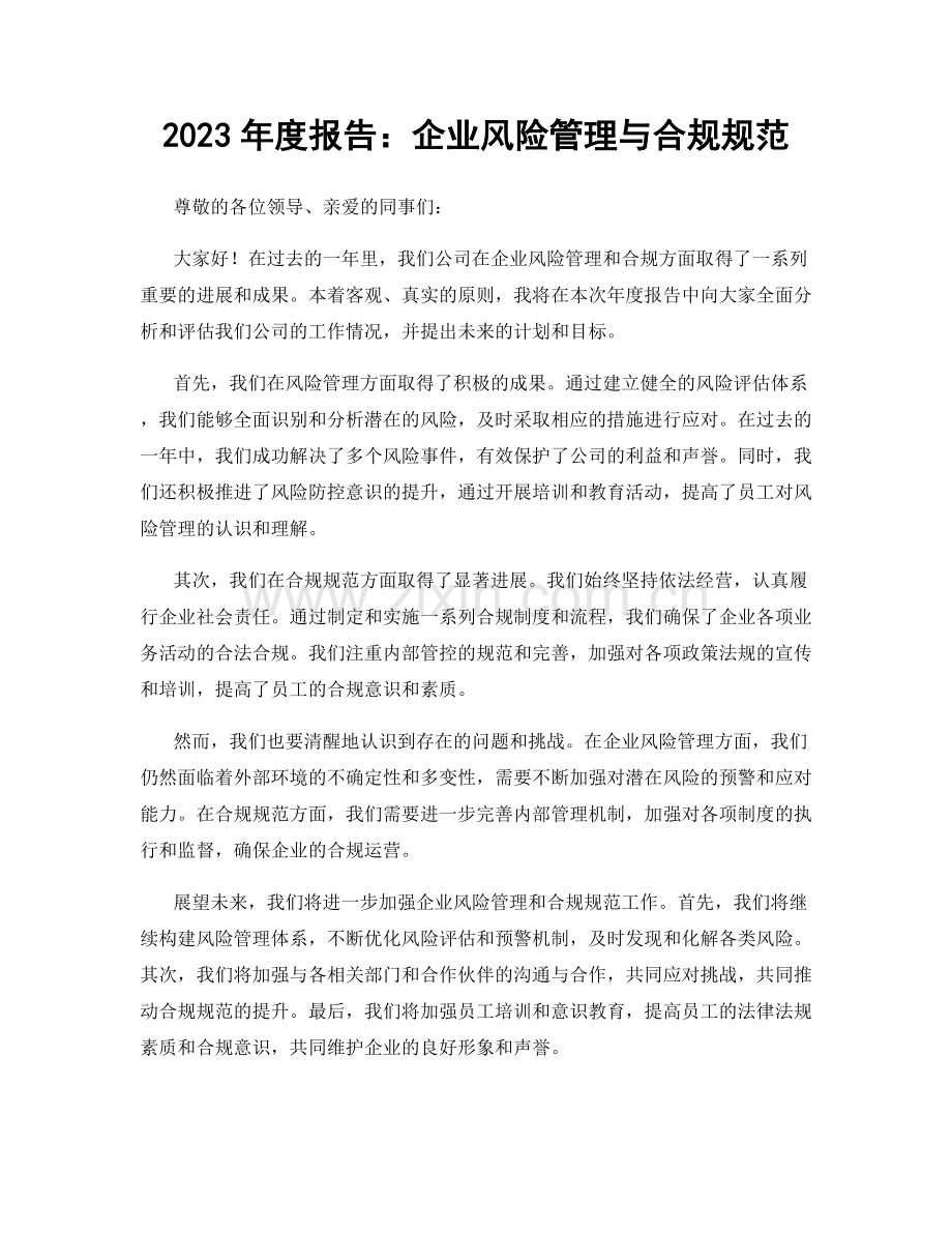 2023年度报告：企业风险管理与合规规范.docx_第1页