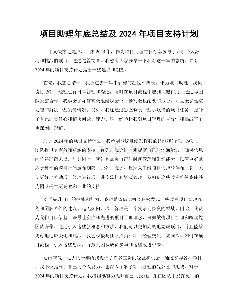 项目助理年底总结及2024年项目支持计划.docx_第1页