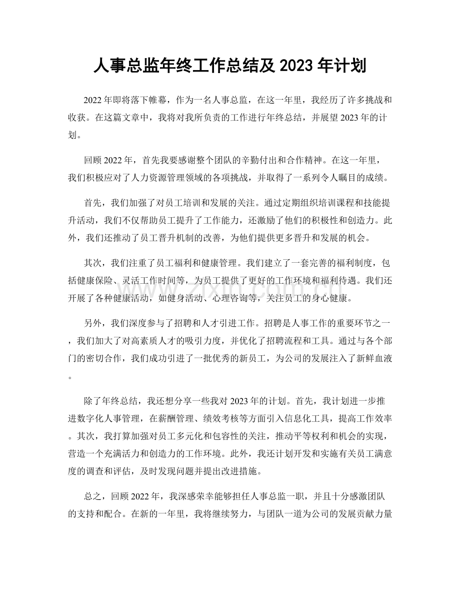 人事总监年终工作总结及2023年计划.docx_第1页