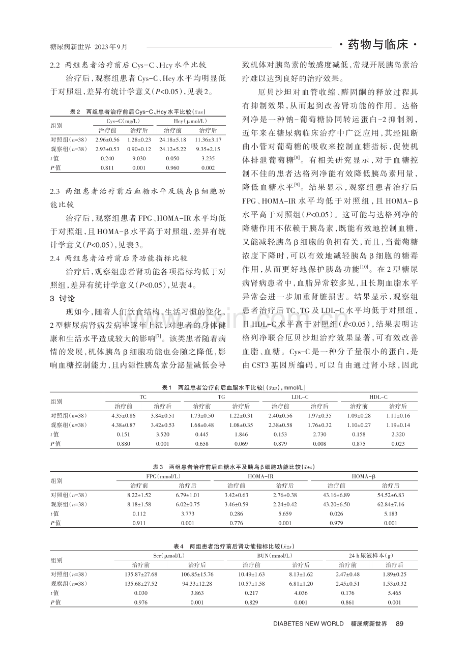 达格列净联合厄贝沙坦治疗2型糖尿病肾病的疗效及对患者血清Cys-C、Hcy水平的影响.pdf_第3页