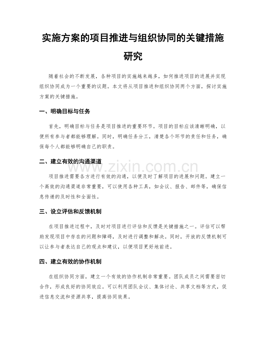 实施方案的项目推进与组织协同的关键措施研究.docx_第1页