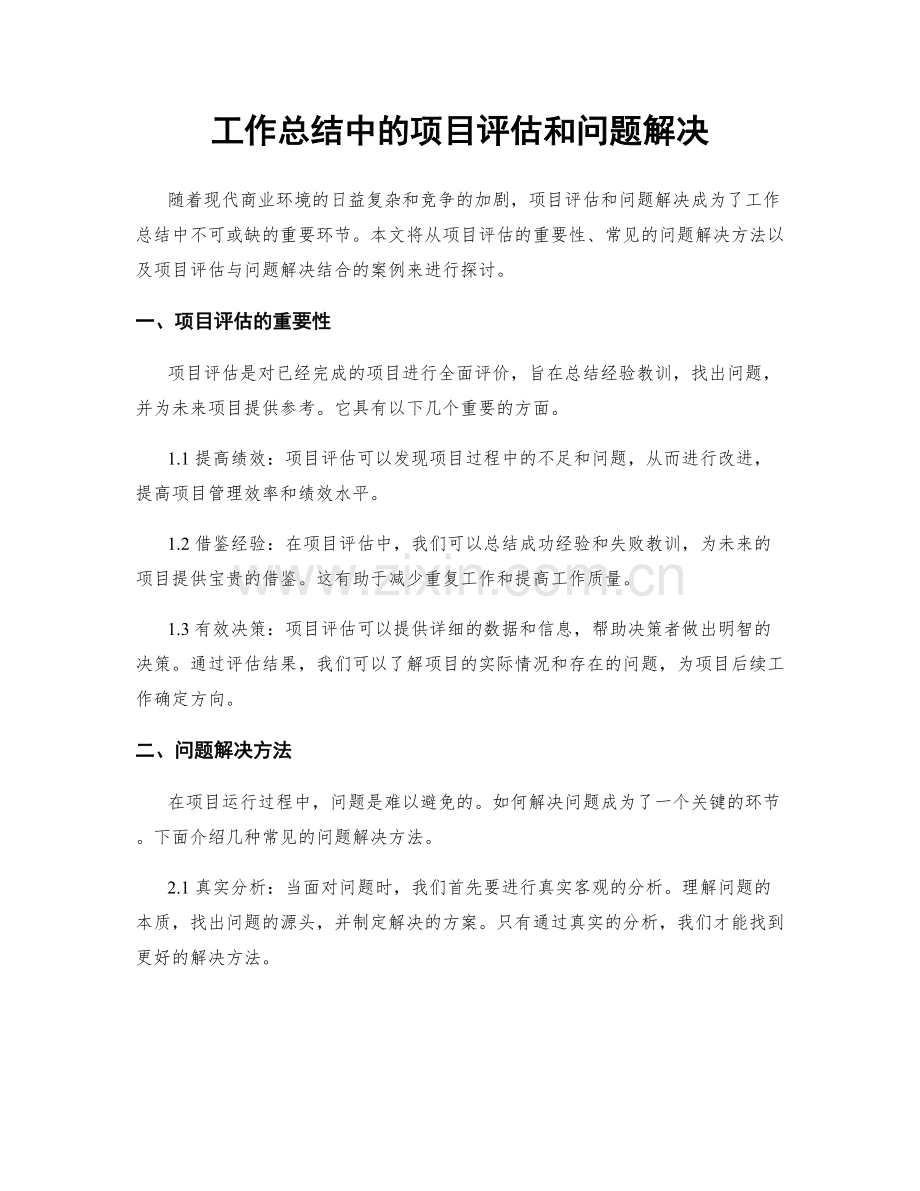 工作总结中的项目评估和问题解决.docx_第1页