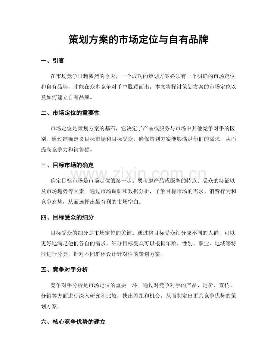 策划方案的市场定位与自有品牌.docx_第1页