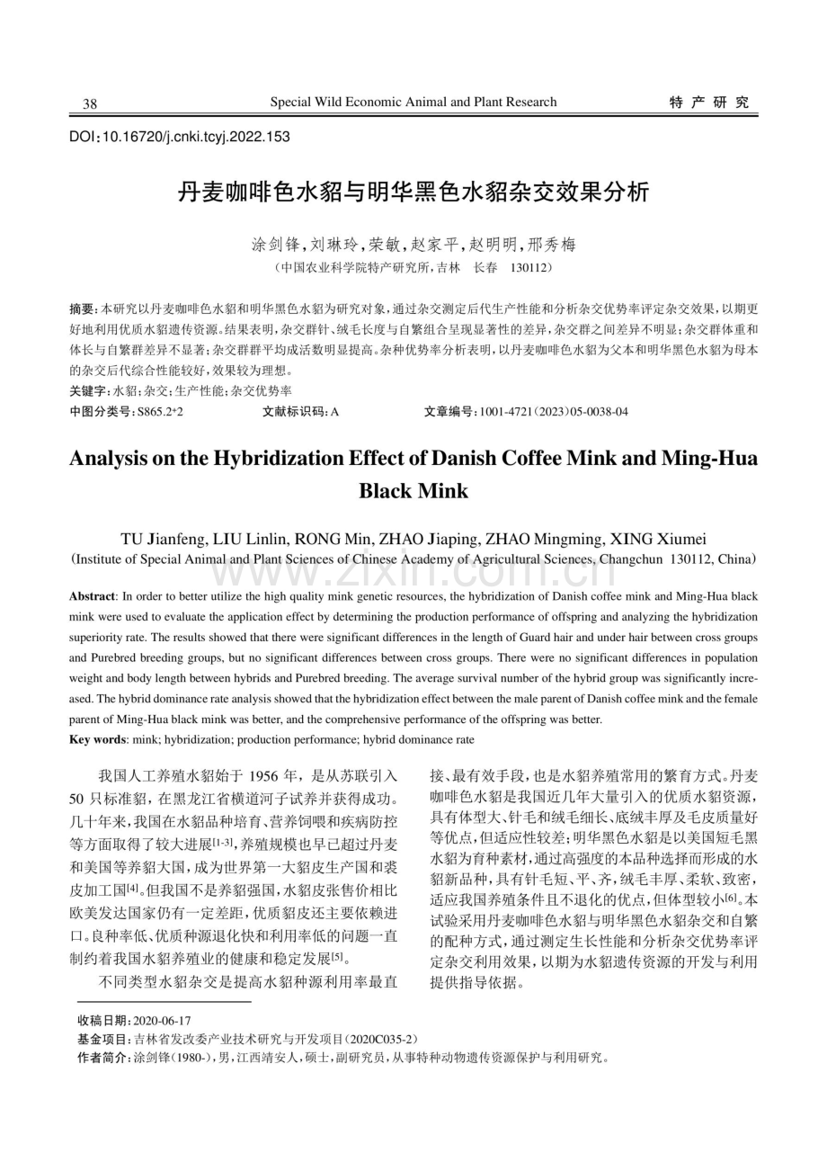 丹麦咖啡色水貂与明华黑色水貂杂交效果分析.pdf_第1页