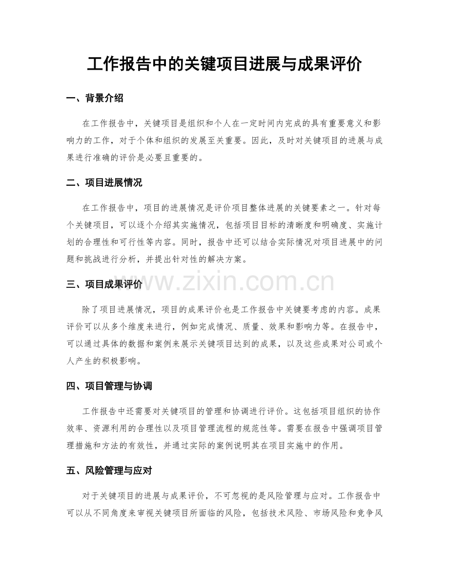 工作报告中的关键项目进展与成果评价.docx_第1页