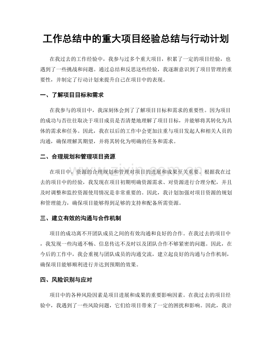 工作总结中的重大项目经验总结与行动计划.docx_第1页