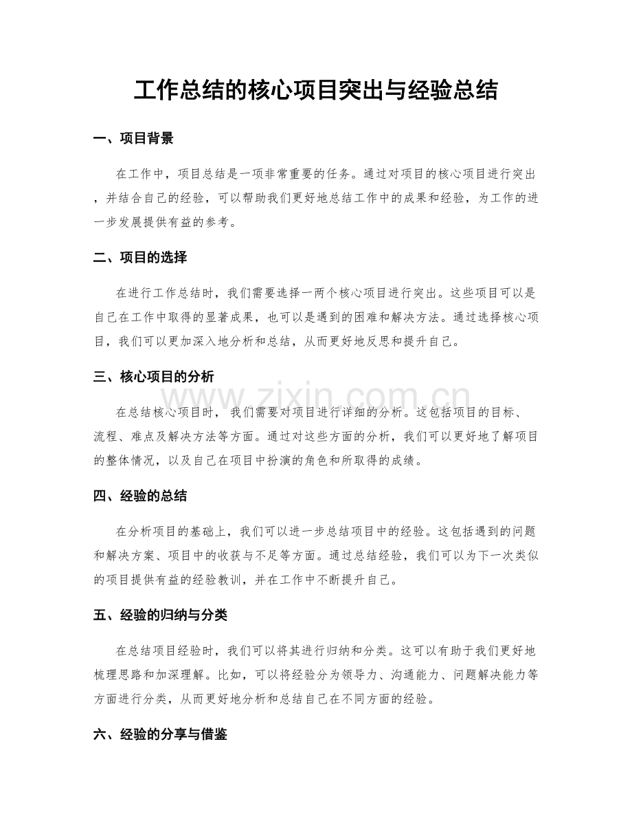 工作总结的核心项目突出与经验总结.docx_第1页