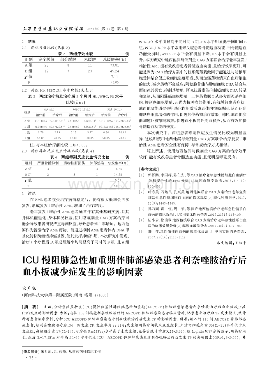 地西他滨联合低剂量CAG方案治疗老年复发_难治性AML的疗效观察.pdf_第2页