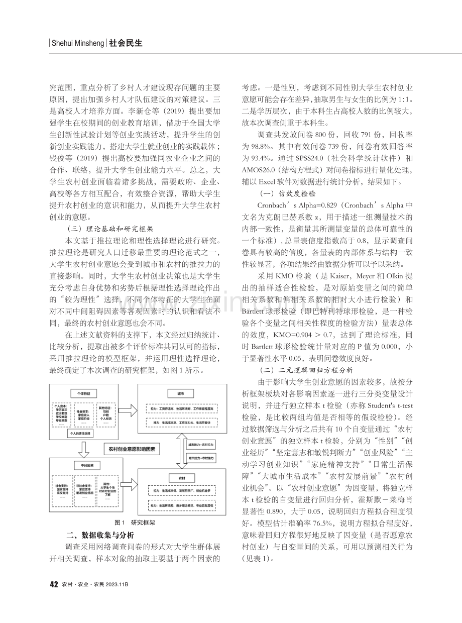 大学生农村创业意愿影响因素调查研究——基于推拉理论分析框架.pdf_第2页