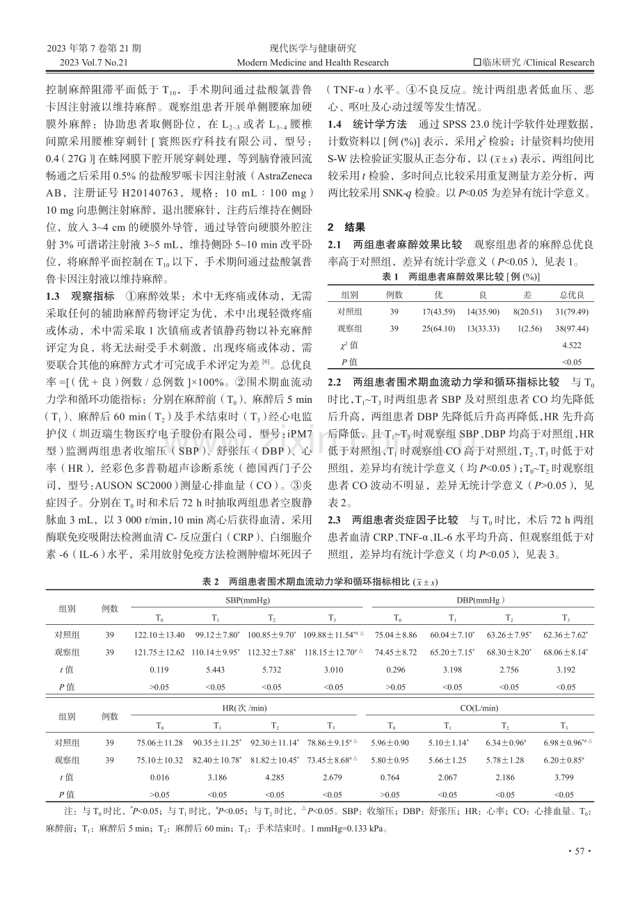 单侧腰麻复合硬膜外麻醉对老年下肢骨折患者围手术期血流动力学及循环功能的影响.pdf_第2页