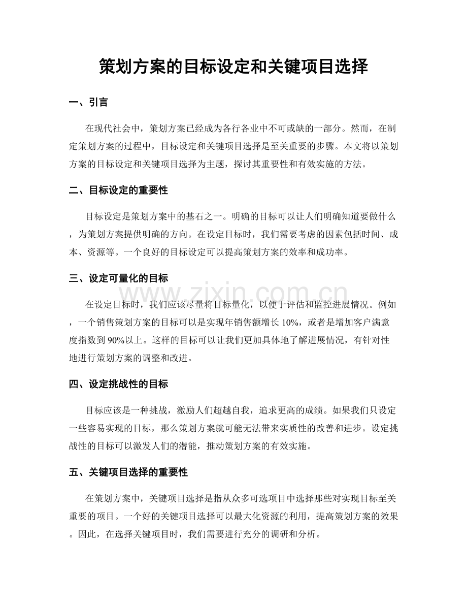 策划方案的目标设定和关键项目选择.docx_第1页