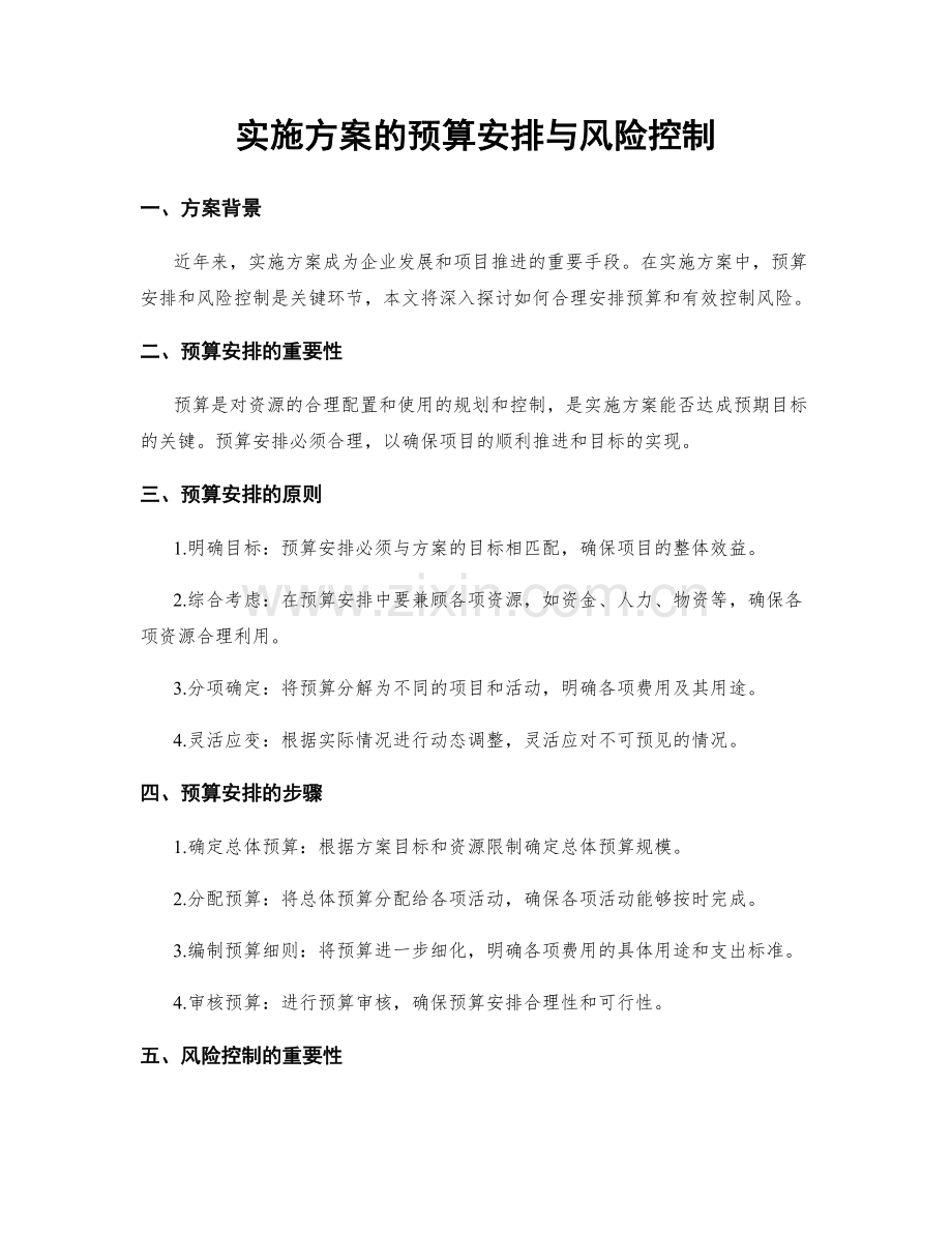 实施方案的预算安排与风险控制.docx_第1页