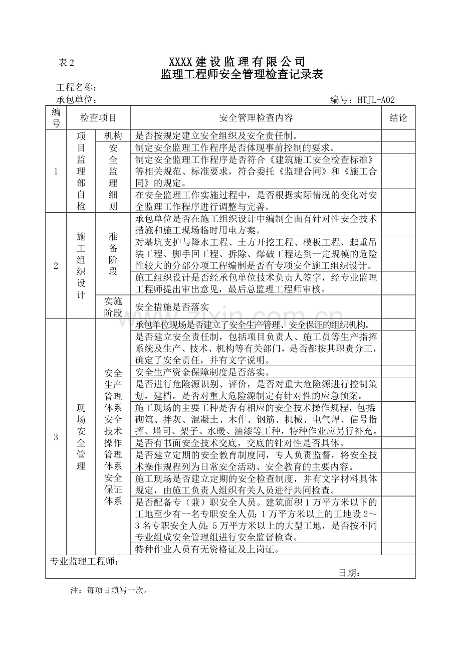 监理单位安全专项检查记录表1.doc_第2页