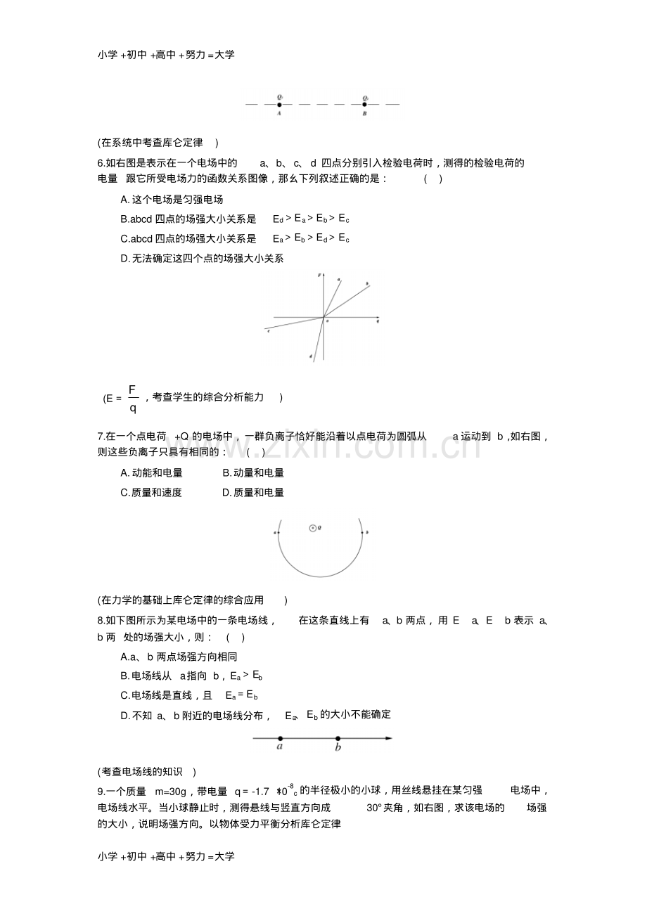 高中物理静电场选择题与考点分析及答案新人教版选修3.pdf_第2页