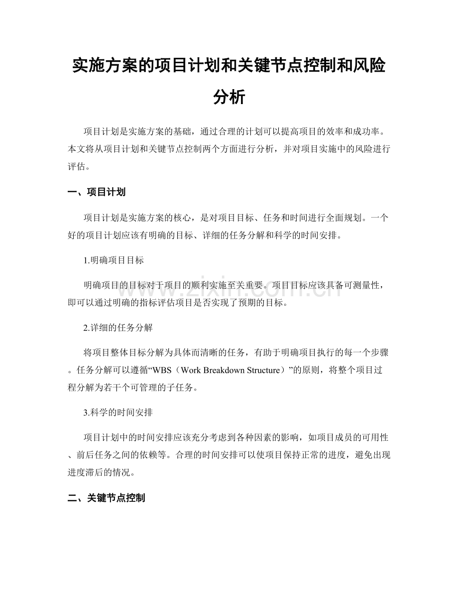 实施方案的项目计划和关键节点控制和风险分析.docx_第1页