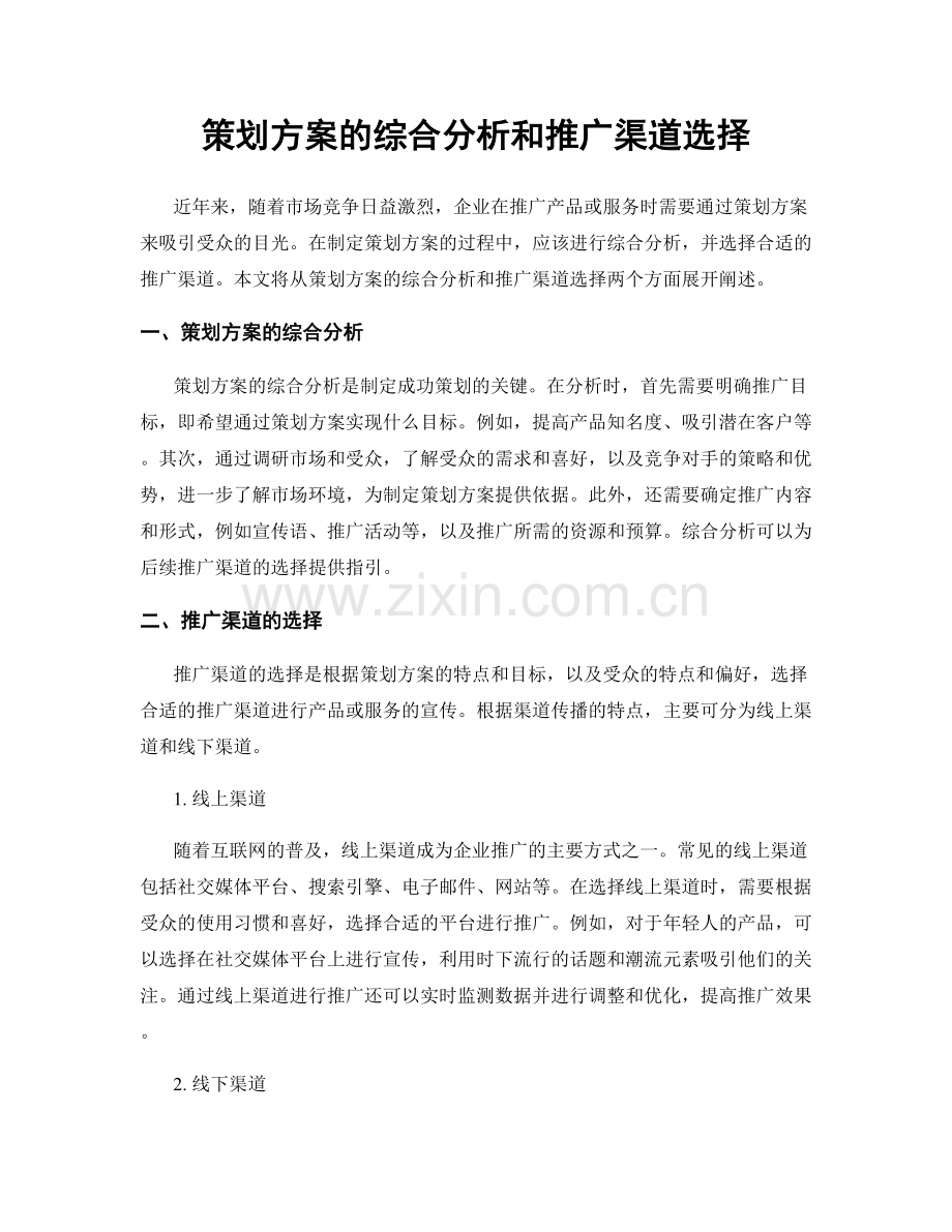 策划方案的综合分析和推广渠道选择.docx_第1页