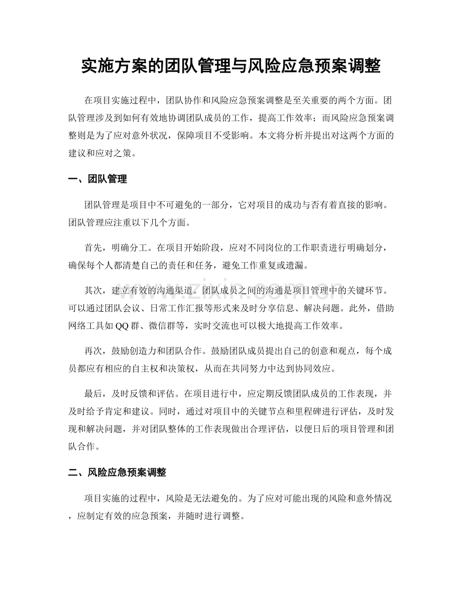 实施方案的团队管理与风险应急预案调整.docx_第1页