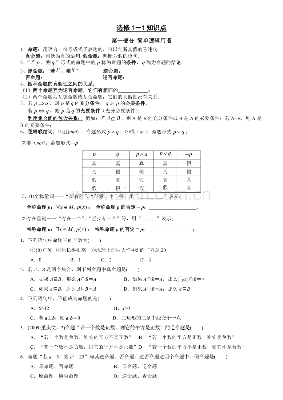 文科高中数学选修11复习.doc_第1页