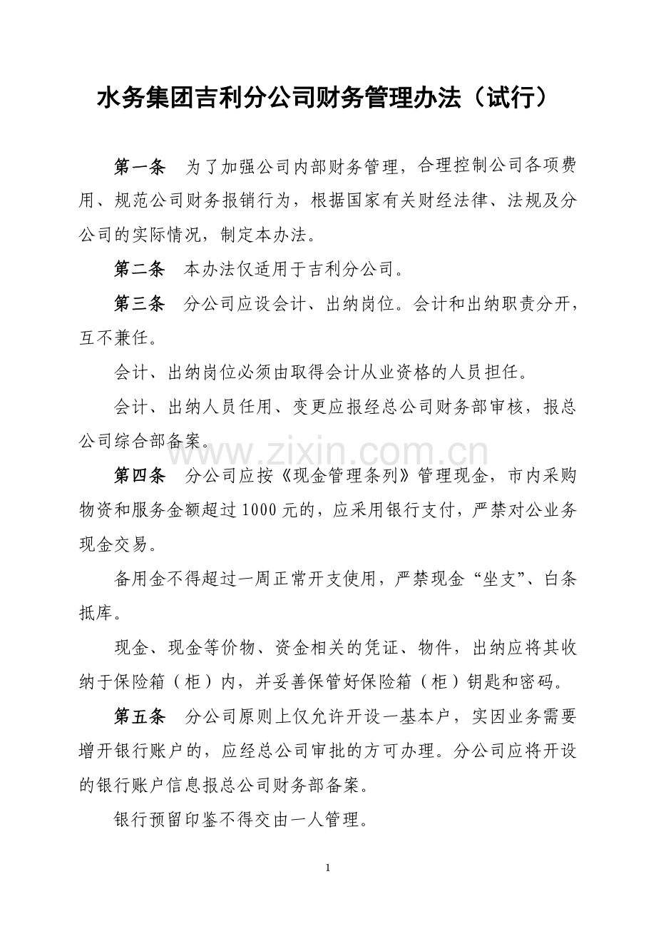 吉利分公司财务管理办法试行.doc_第1页