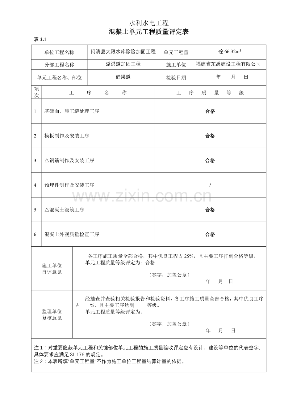 砼渠道单元工程质量评定表.doc_第2页