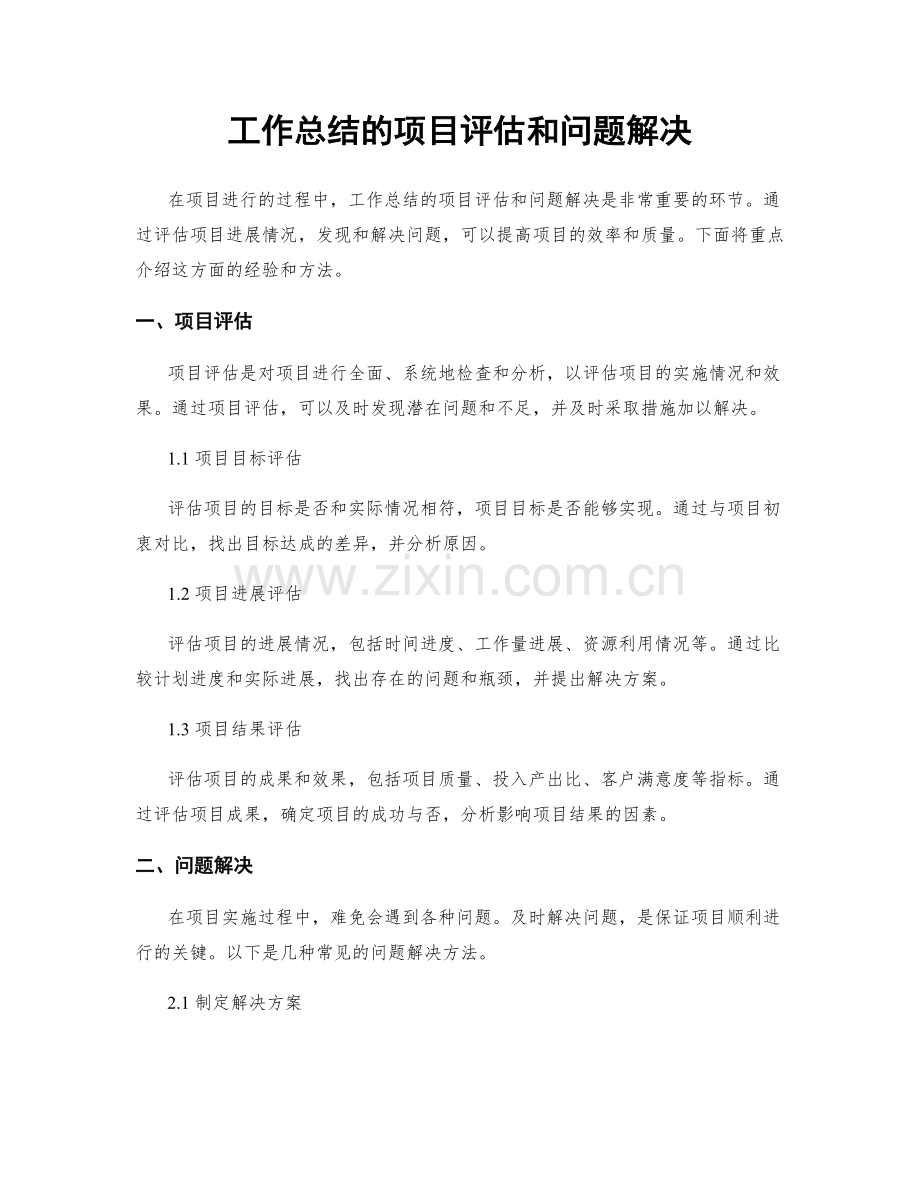 工作总结的项目评估和问题解决.docx_第1页